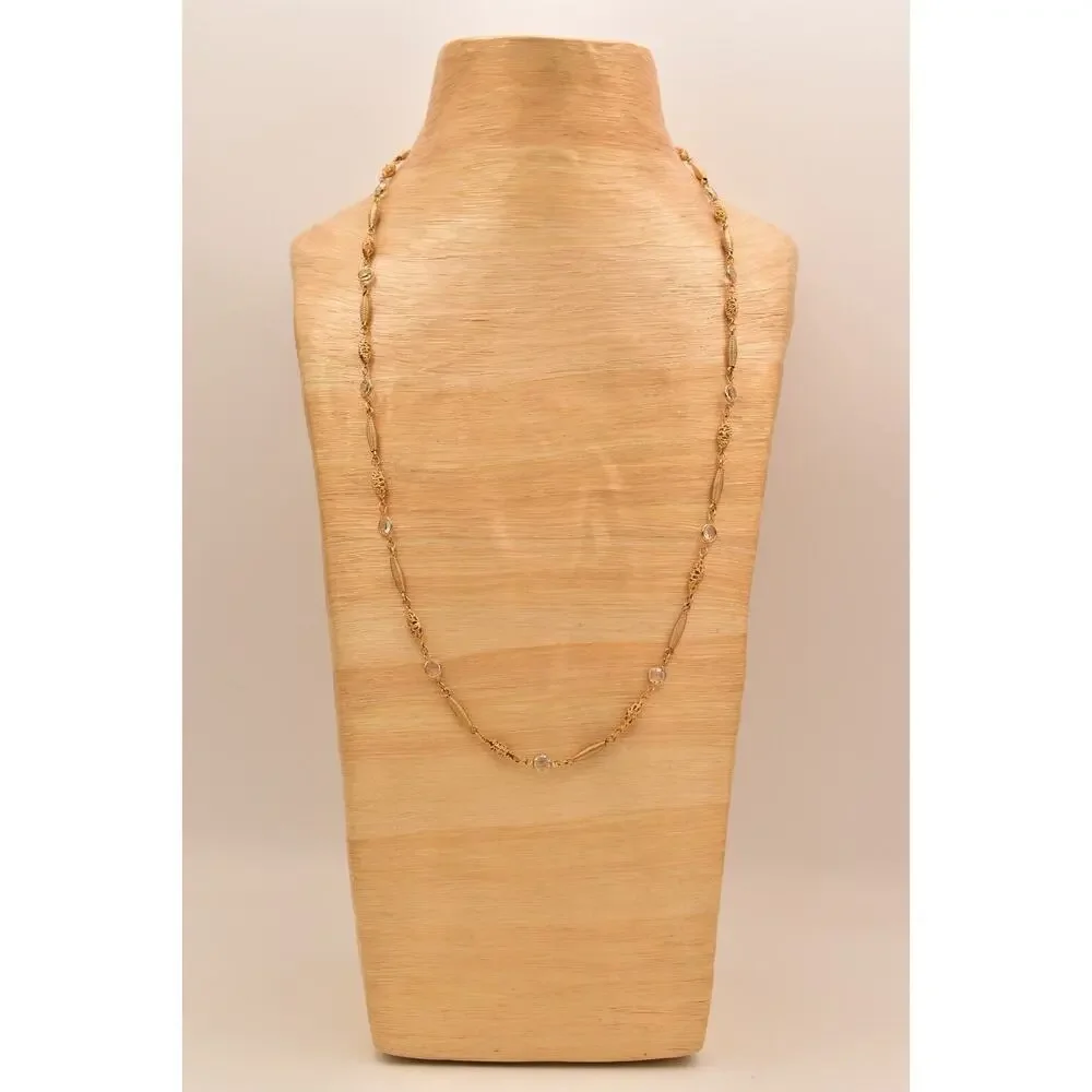 Vintage Crystal Open Bezel Chain Necklace Gold Tone Linked Shiny 1980s BinBE